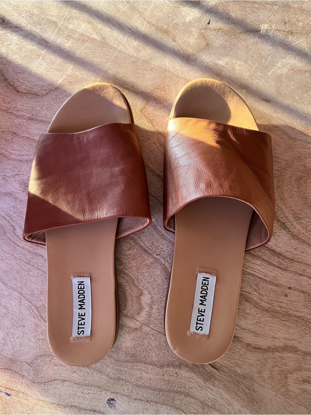 Steve Madden Brown Leather Slide Sandals